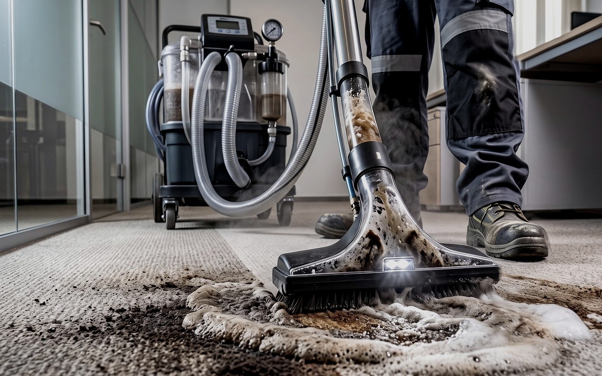 Deep carpet cleaning with industrial extraction equipment