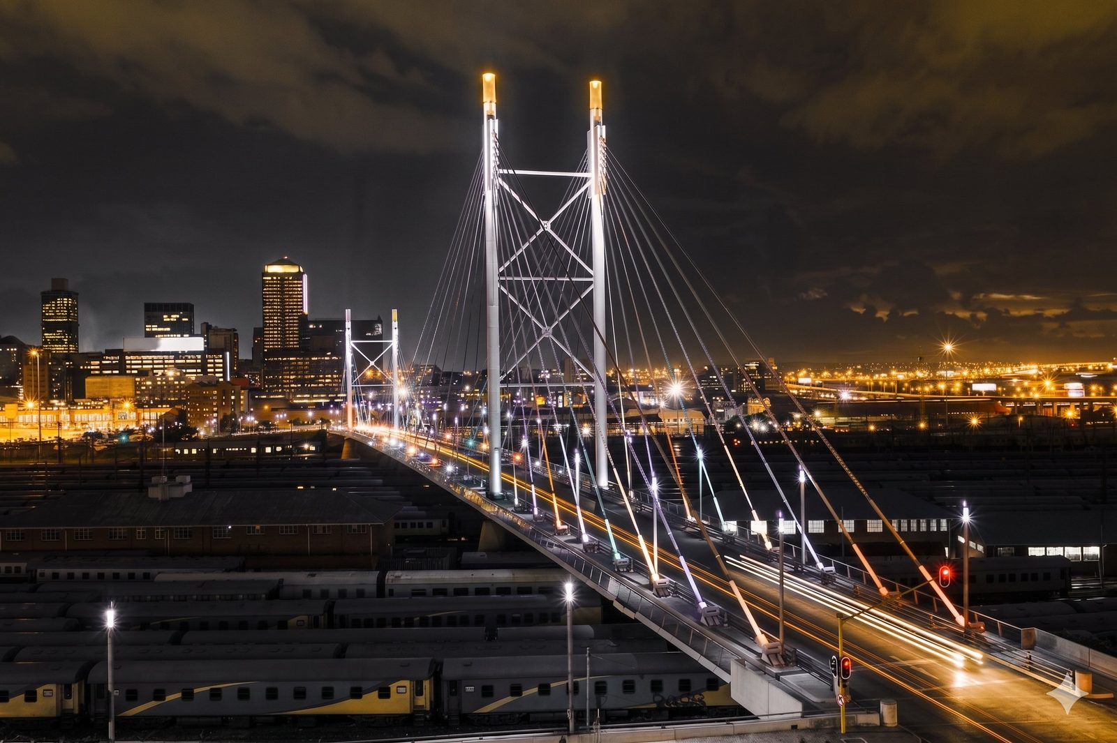 Johannesburg skyline at night — Nelson Mandela Bridge