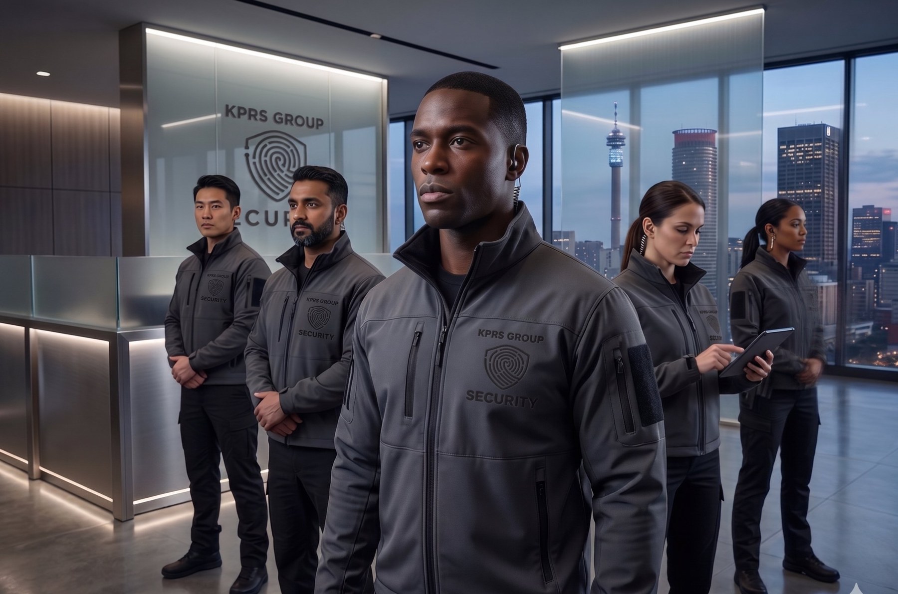 KPRS Group Security specialised team in corporate office with city skyline